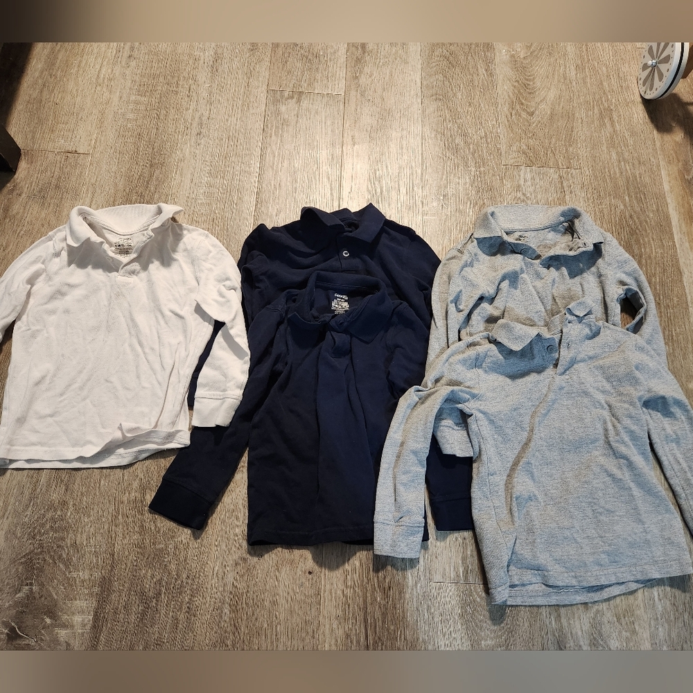 Bundle Of 5 - Kids Long Sleeve Shirts - White, Navy, Light Gray